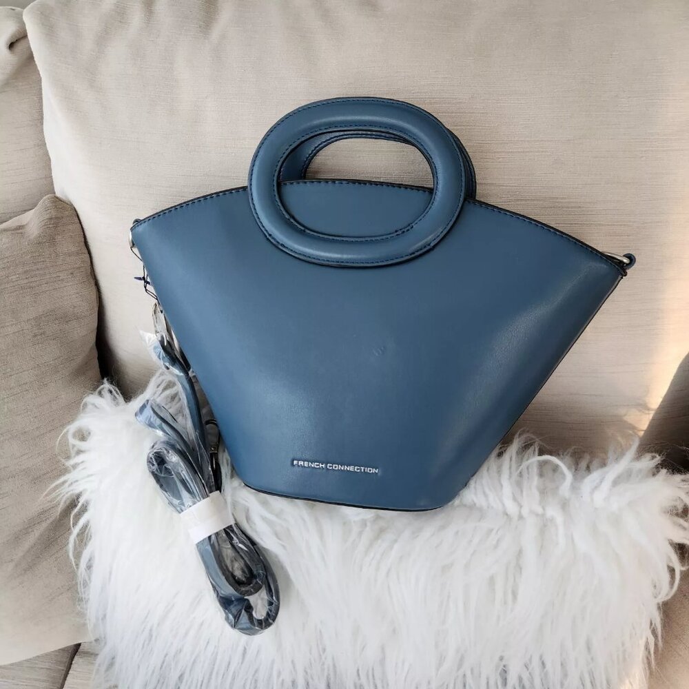 $128 French Connection Amy C-shaped structured handbag legion blue